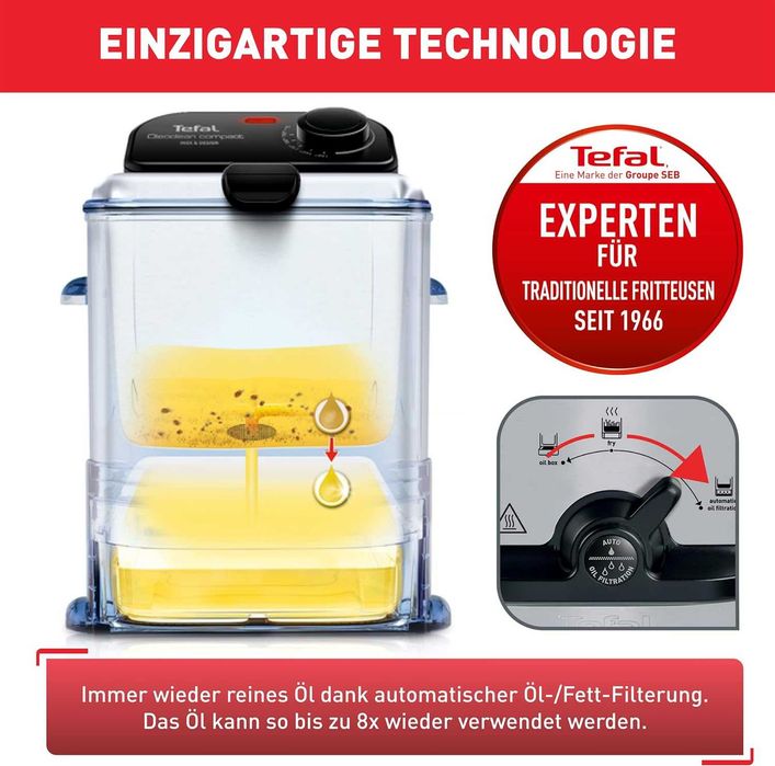 Фритюрник Tefal Oleoclean Compact 2L (FR7016) 1500W с маслена филтрация