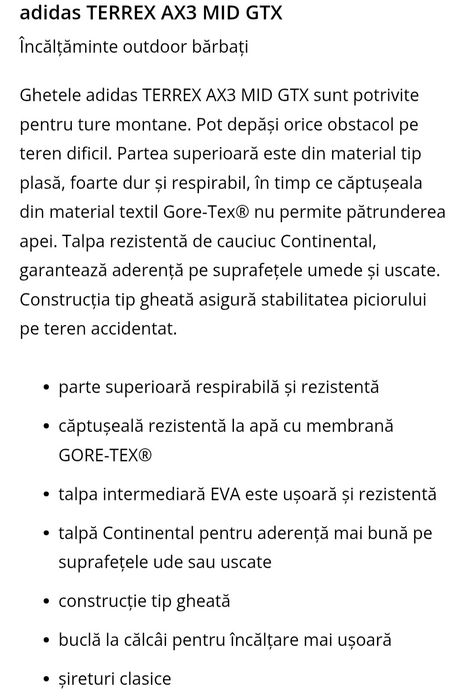 Bocanci/ ghete Adidas Terrex AX3 Mid GTX
adidas Terrex AX3 Mid .
adidas Terrex AX3 Mid GTX
