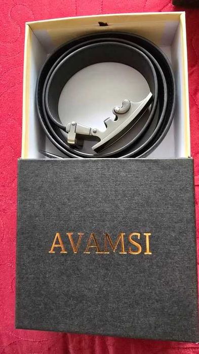 NEW - Avamsi - Curea cu inchidere automata, 100% Piele Naturala, Negru