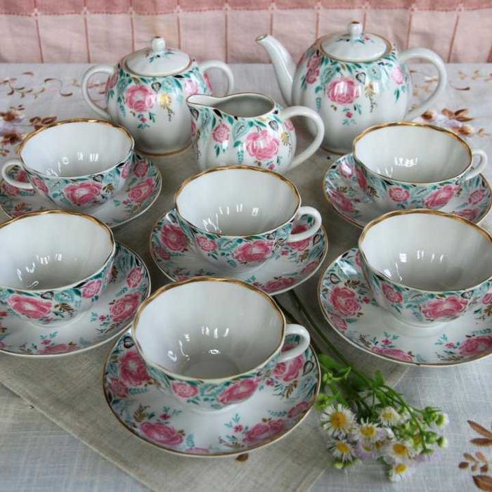 Чайный сервиз ЛФЗ "Утренний" на 6 персон, 15 предметов. Тонкий фарфор.