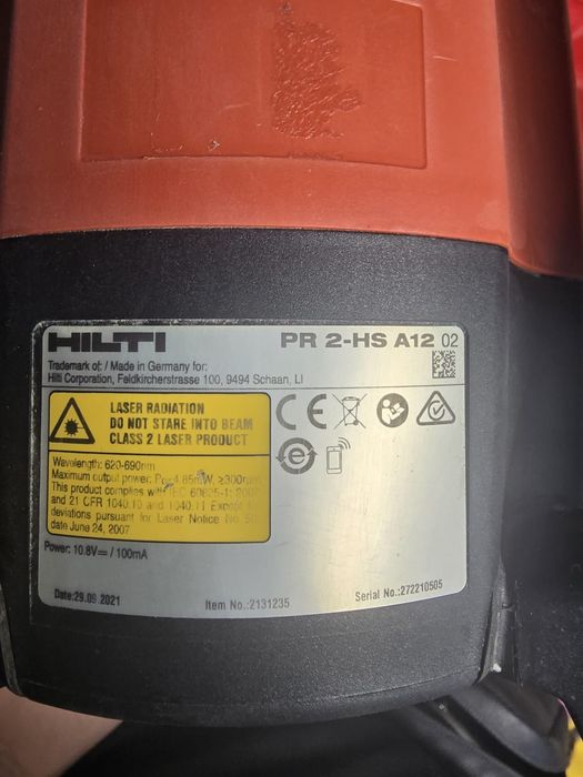 Laser Hilti PR2-HS A12 calibrat la zi complet in cutie