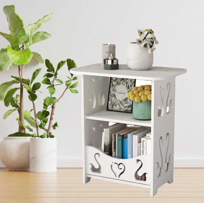 Компактна бяла PVC маса с декоративни изрязани орнаменти и три нива