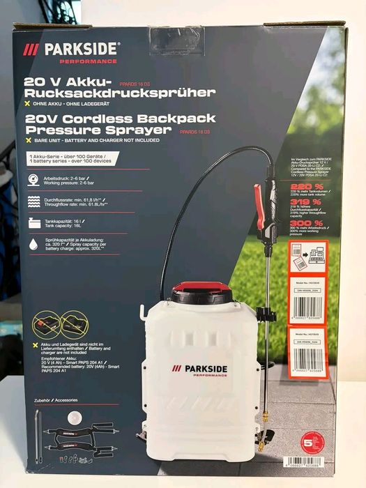 NOU/Sigilat/Garanție Parkside Performance 20V Pulverizator cu presiune Pompa de stropit plante/copaci/vermorel/atomizor baterii acumulator-peste Ruris