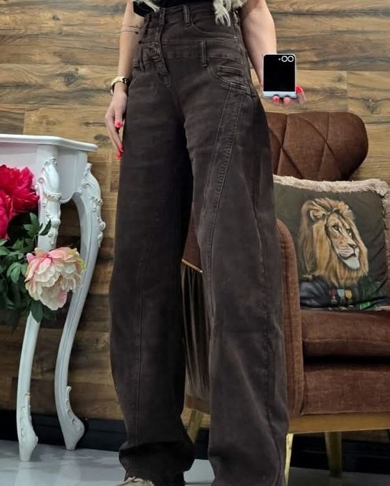 Дамски дънки цвят кафяв