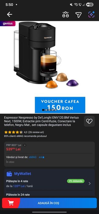Espressor Nespresso by De'Longhi ENV120.BM Vertuo Next