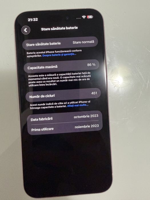 Vand  iphone 15 plus roz 128 gb stare perfecta, aproape nou