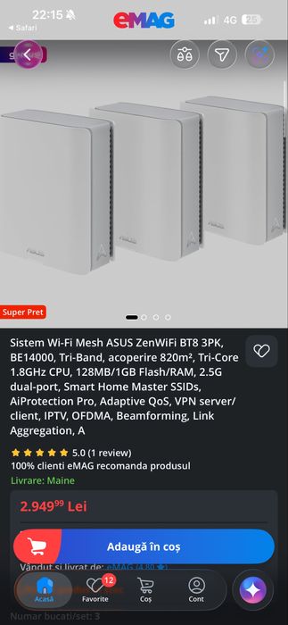 ASUS ZenWiFi BT8 (3-Pack) Tri-Band WiFi 7 Mesh, 14 Gbps - SIGILAT
