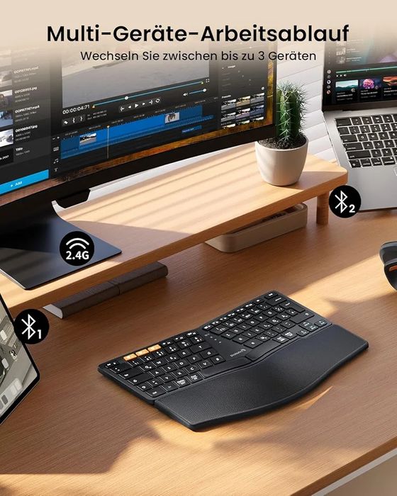 ProtoArc EK04: Безжична Ергономична Клавиатура с 2х Bluetooth и ресивъ