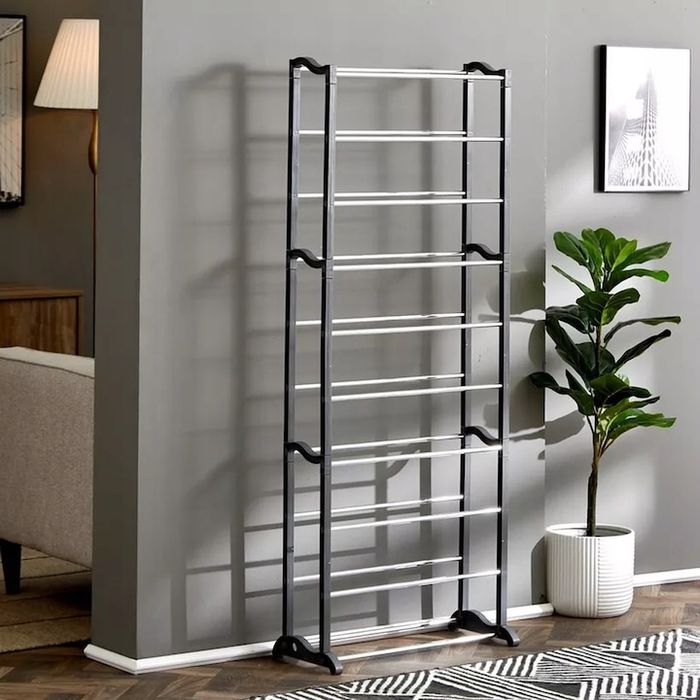 Рафт за обувки, 30 чифта, черен, 25x52x140см, пълен комплект