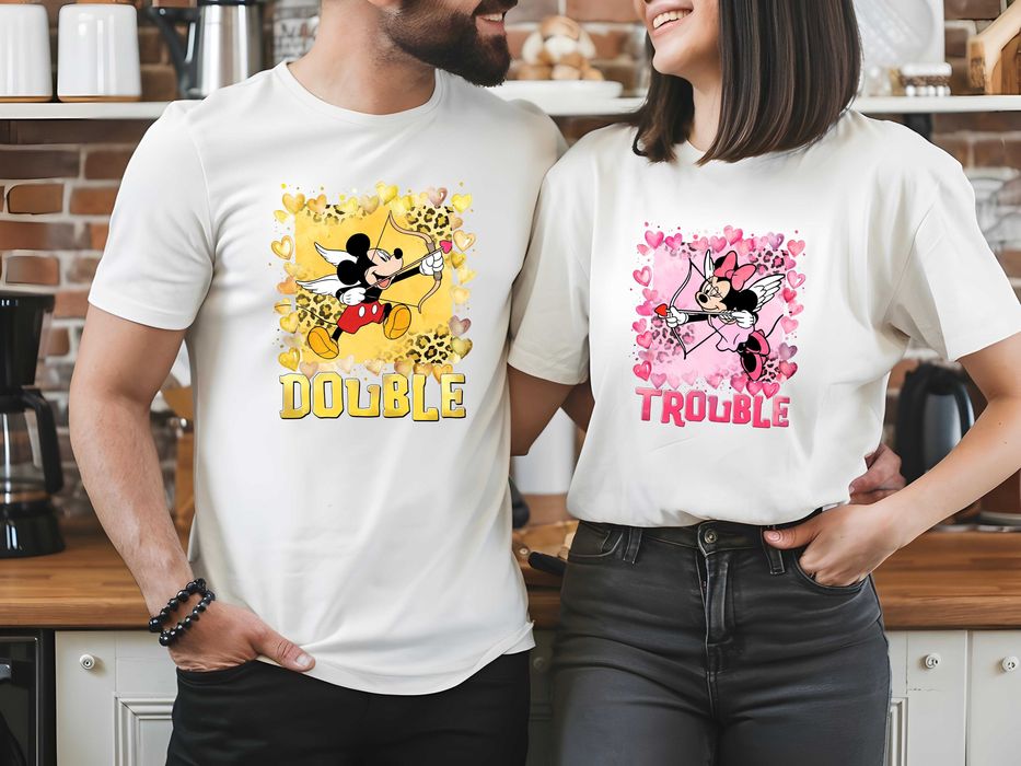 Тениски за двойки с Мини и Мики Маус Double Trouble