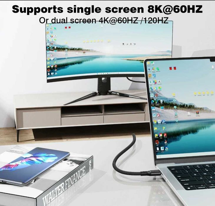 UGOURD Thunderbolt 4 кабель 2m, серый, 40G, 240W, 8K