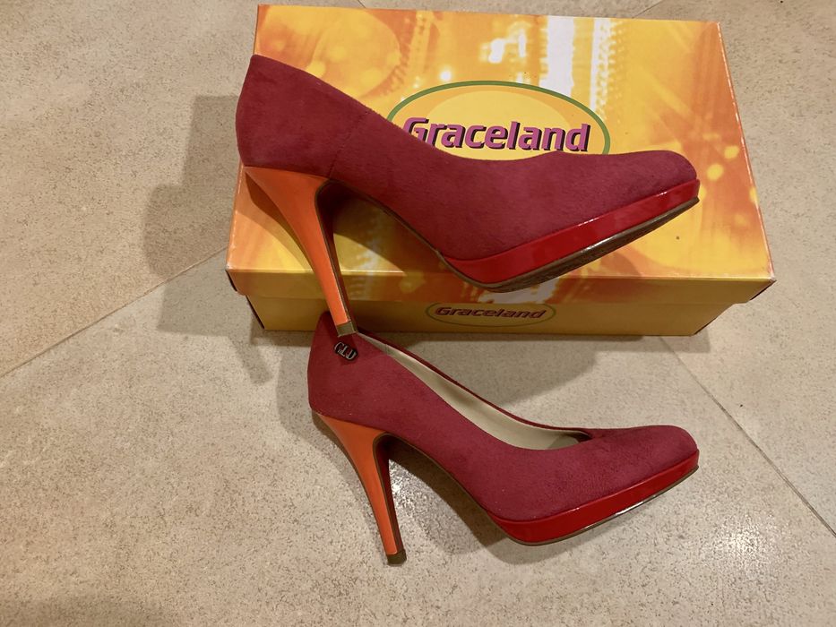 Обувки на ток в 3 цвята - червено, лилаво и оранжево