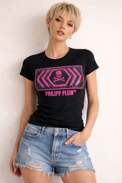 Дамска тениска Филип Плейн Philipp Plein с розов принт и камъни