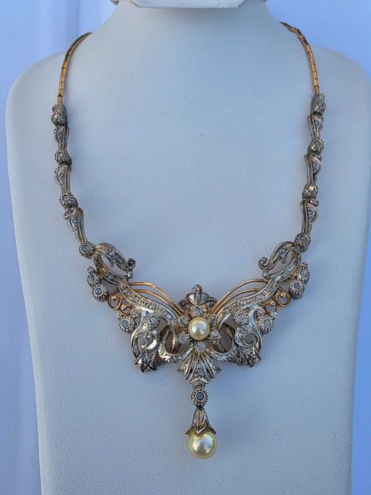 Colier Vintage Aur 19 kt si Argint cu Perle Akoya