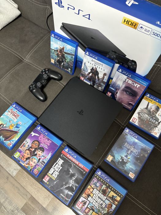 SONY PlayStation 4 Slim + 9 игри + оригинален джойстик | Пълен комплект