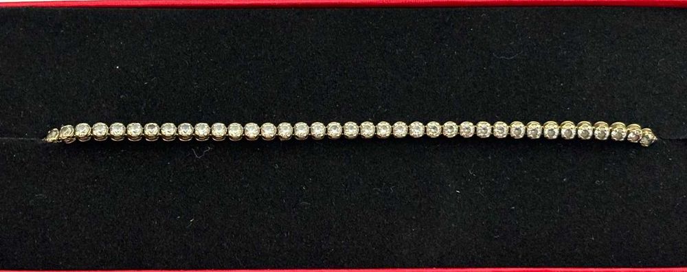 Bratara tennis din aur galben de 14K cu pietre cubic zirconia alb