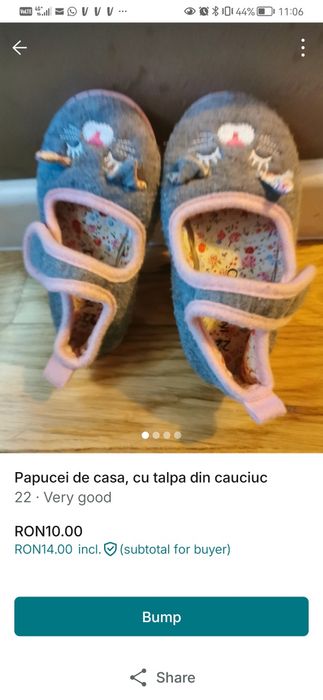 Papucei de casa, cu talpa din cauciuc, marimea 22