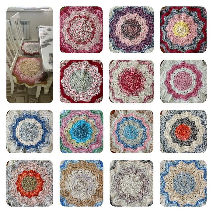 Сидушки вязаные цветные