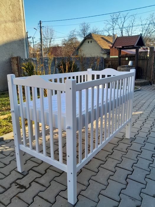 Pãtuț copil alb lemn  msiv cu saltea 12o ×60
