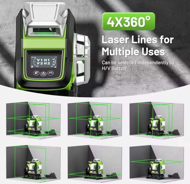 4 D лазерен нивелир Huepar HX04CG !16 зелени линии 5200 mAh !