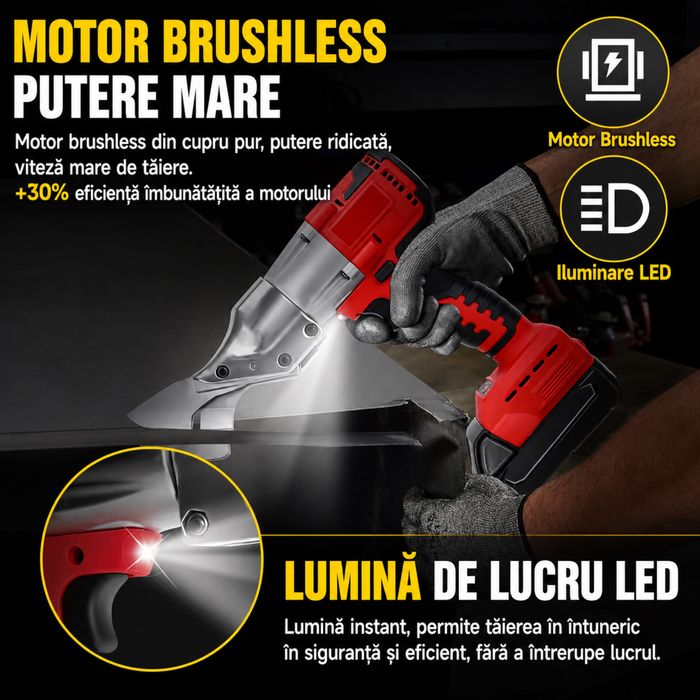 Foarfeca electrica tabla 800W Brushless, taiere metal, 2300 RPM, acumulator inclus