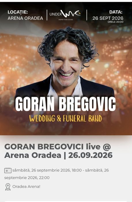 Bilete cat 1 concert Goran Bregovic Oradea 26.09