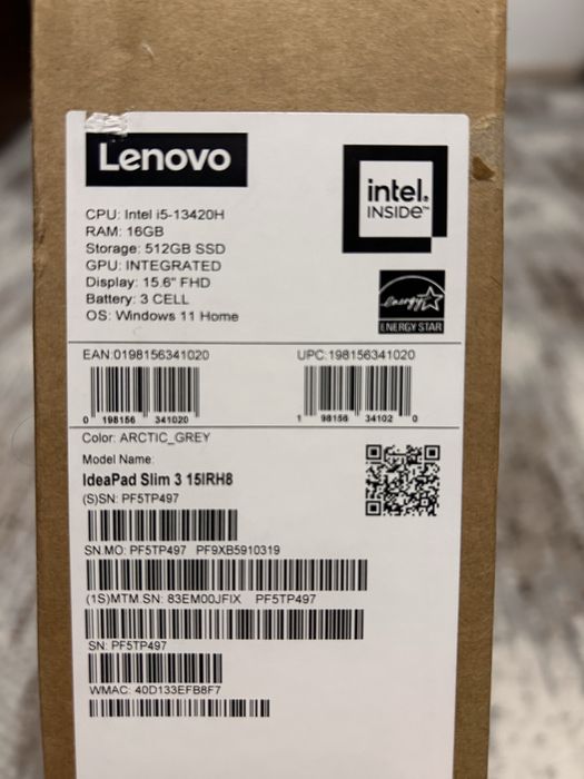 Laptop nou Lenovo IdeaPad Slim 3, Intel i5 RAM 16GB storage 512 GB display 15.6" Windows11