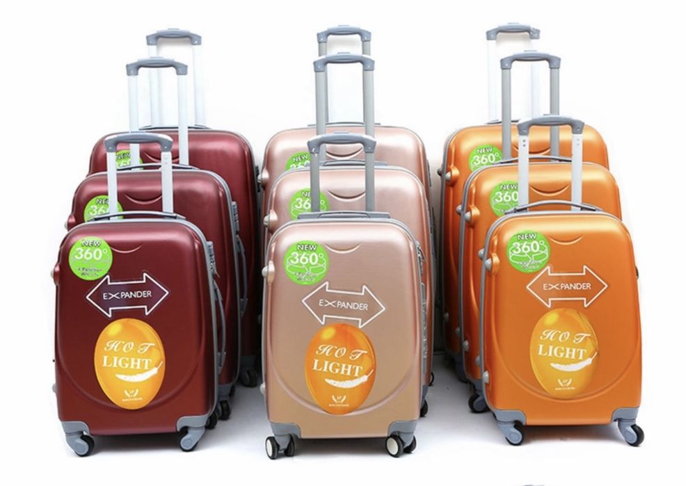 пътнически куфар комплект 3бр 100% ABS удароустойчив лек 4 колела 360°