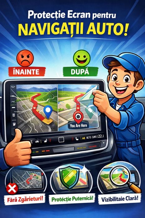 Folie protectie display navi auto navigatie auto montaj inclus