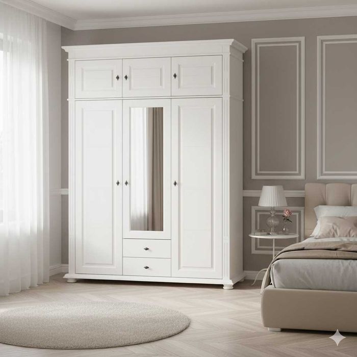 Dulap lemn masiv cu oglinda Mona, suprainaltat, 3 + 3 usi + 2 sertare