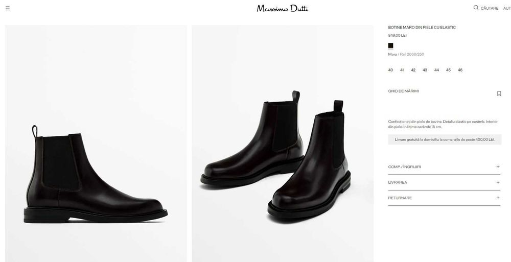 Ghete chelsea plain toe 45 premium Massimo Dutti NOI piele naturala