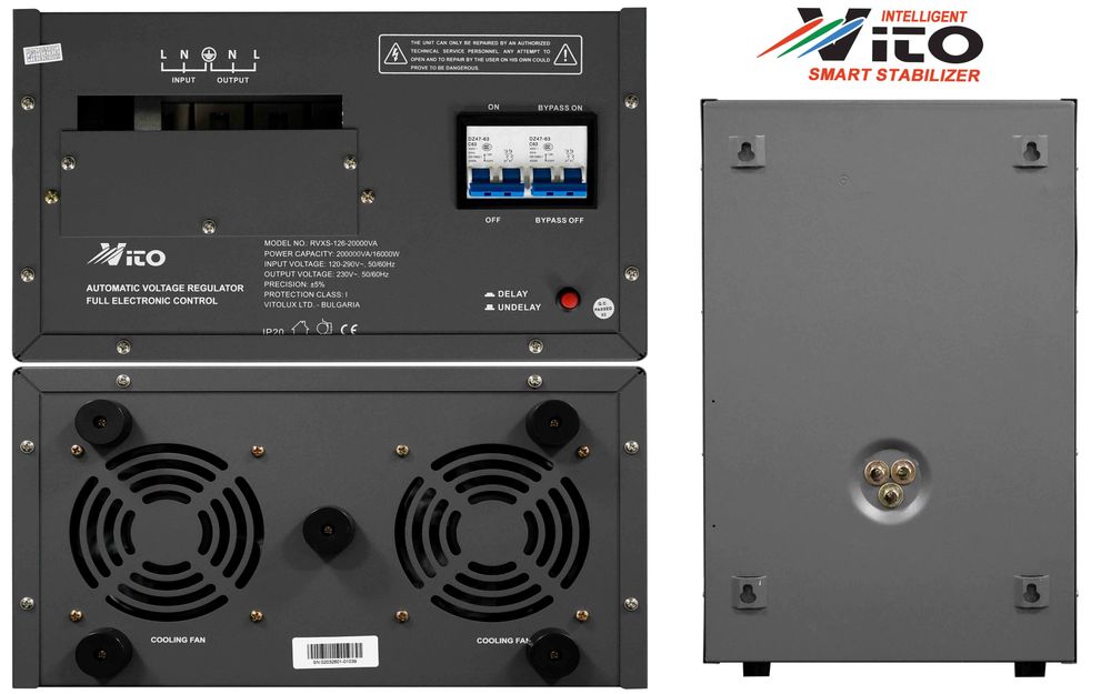 20 KVA ( 16KW ) МОНОФАЗНИ  НИСКОВОЛТАЖНИ Симисторни/TRIAC/ Стабилизатори на ток и напрежение в диапазон 120V-290V с Електронно управление, LED дисплей