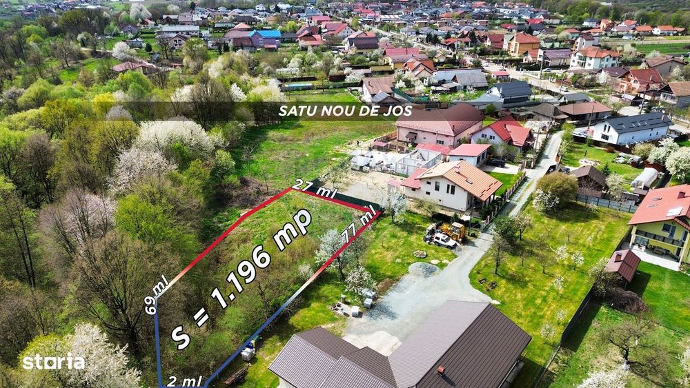 Teren 1,200mp si 400m2 cota drum Satu Nou de Jos / Strada Principala