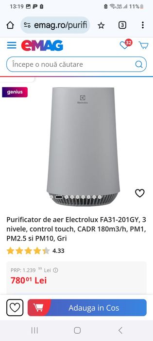 Vând purificator aer marca Electrolux