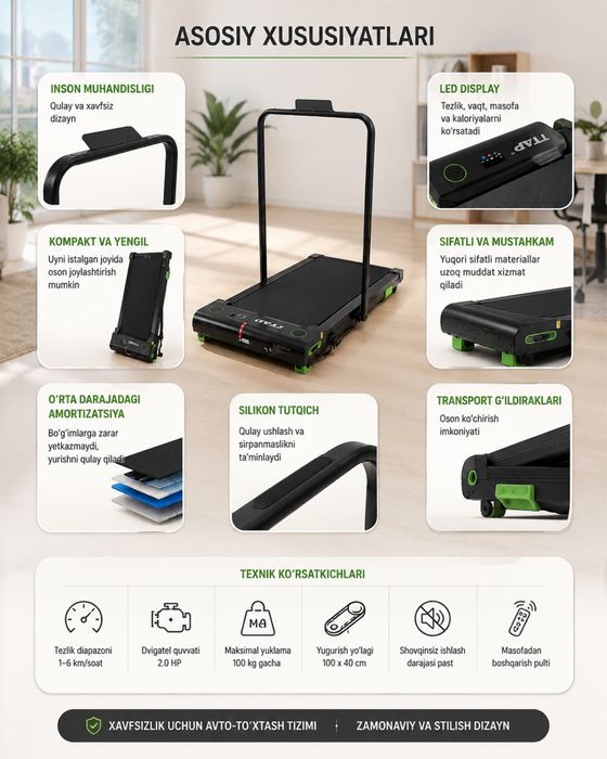 Uy va ofis uchun yugurish yo’lakchasi (Walking Pad)