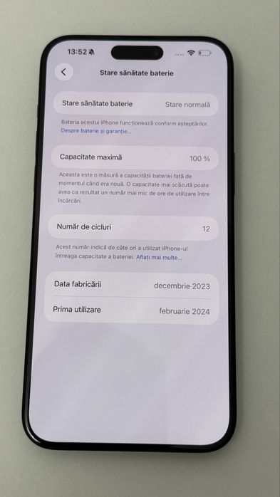 15 pro max 256gb nou 12 cicluri incarcare