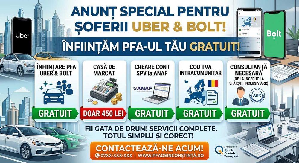 Contabilitate Uber - Bolt - Infiintare PFA GRATUIT