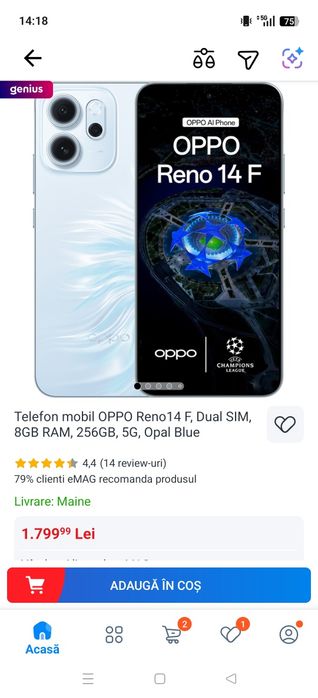 Oppo reno 14 F. Nou, cumpărat pe 30 Martie.