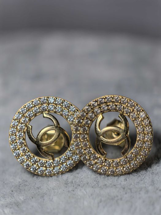 Cercei la modă aur galben 14K cu pietricele strălucitoare, 3,49 g – noi
