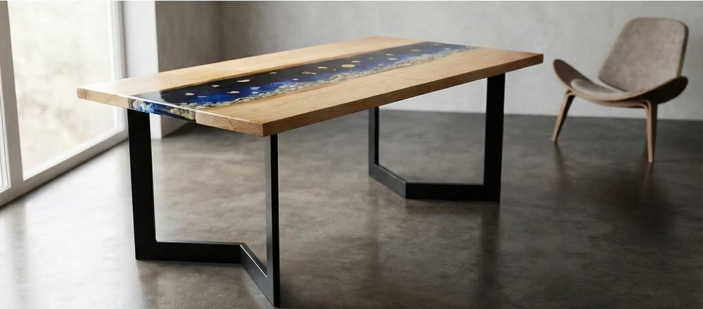 Masa Living Lemn masiv (Frasin) + Rasina epoxidica - model unic