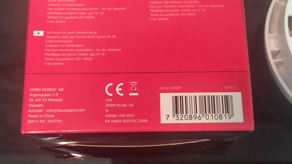 Housegard Smoke Detector (новый) - дымовой датчик (Швеция).