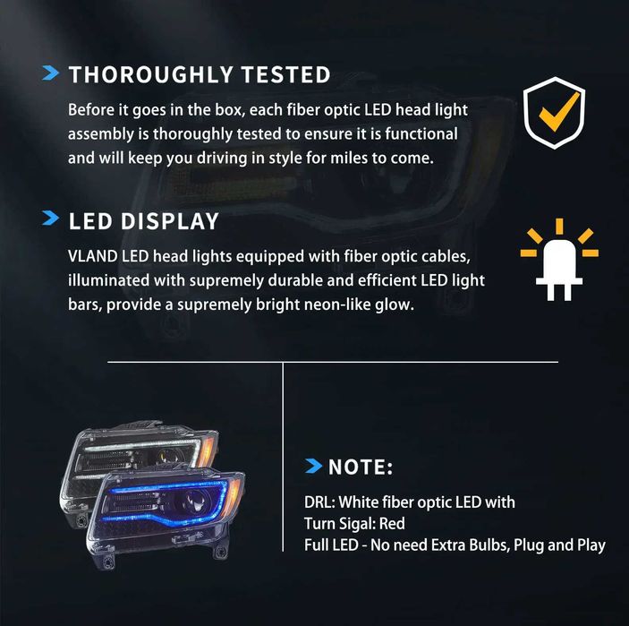 Комплект LED фарове за GRAND CHEROKEE 2011 - 2013 с начална анимация