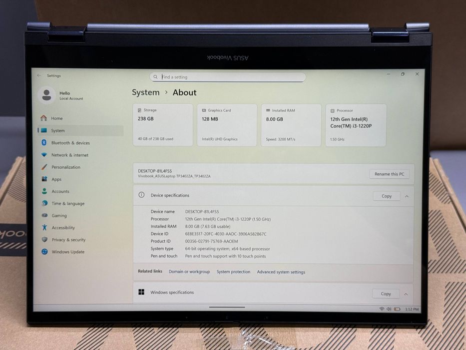 Asus Vivobook x360 sensorligi