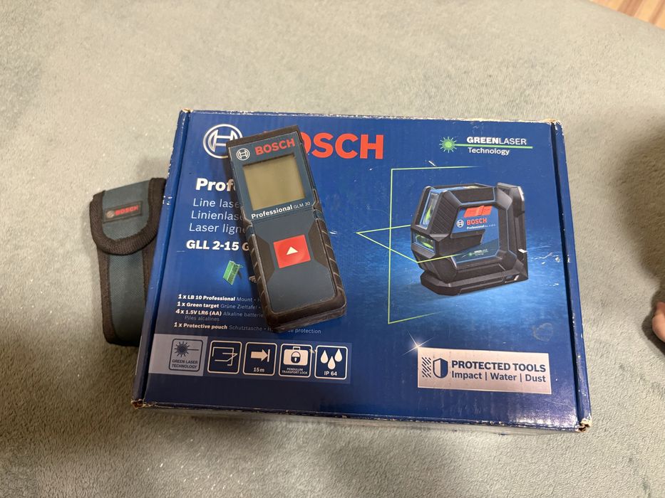 Лазарен нивелир bosch gll 2-15 зелен+ролетка