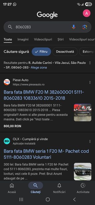 Bara fata Bmw Seria 1 F20 LCI M Sport dupa 2015 cod 51118060283