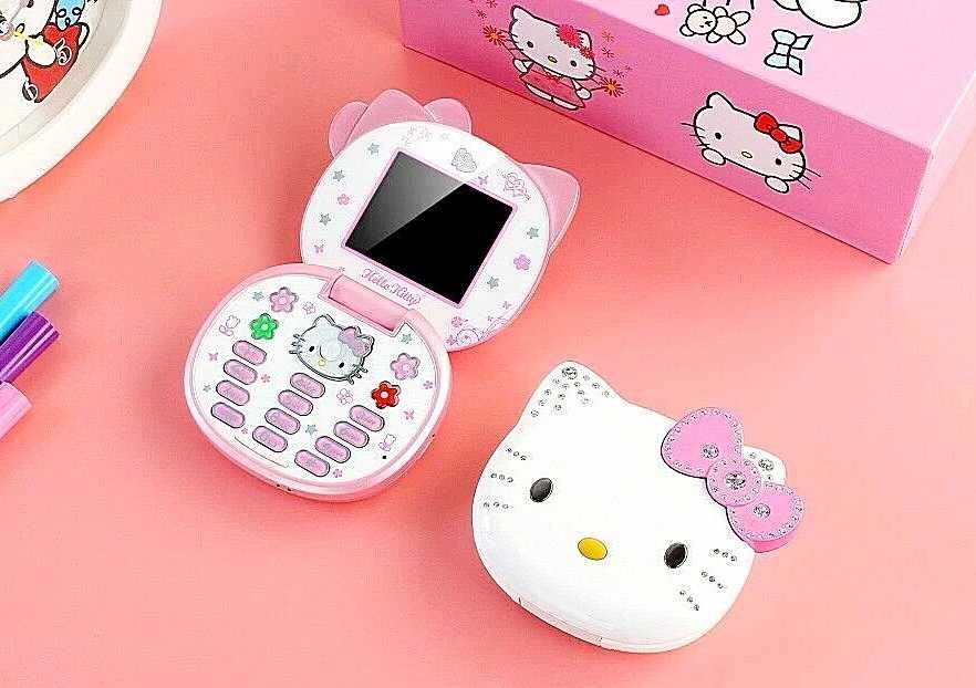 Hello Kitty Розов Телефон за Момиче, Камера, Подарък, с локация, детски телефон с капаче, за дете, Хелоу Кити