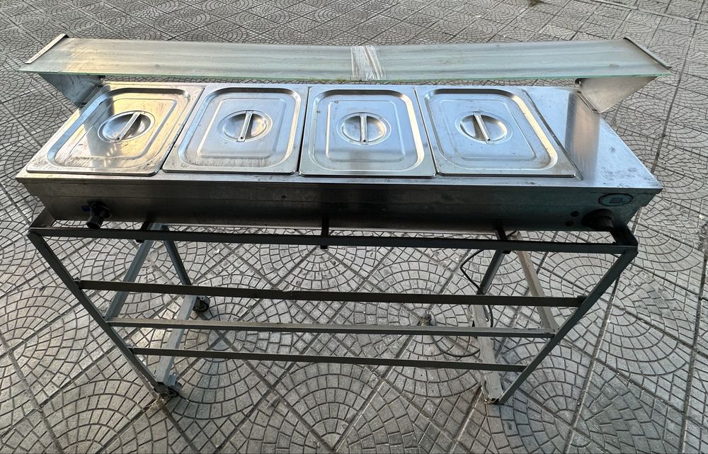 Професионално електрическо бенмари с 4 вани и стъклена витрина