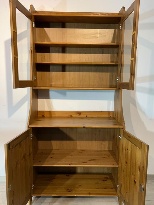 IKEA LEKSVIK Dulap cu Vitrină din Lemn de Pin; Bufet Credenț