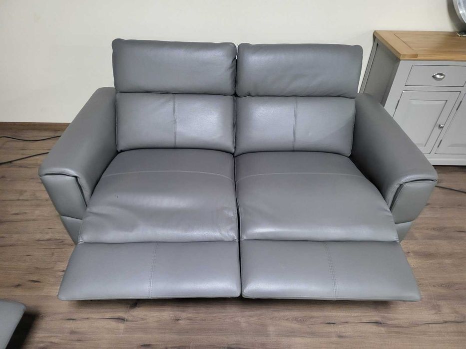 Сив кожен комплект дивани две двойки с електрически релакс механизъм
