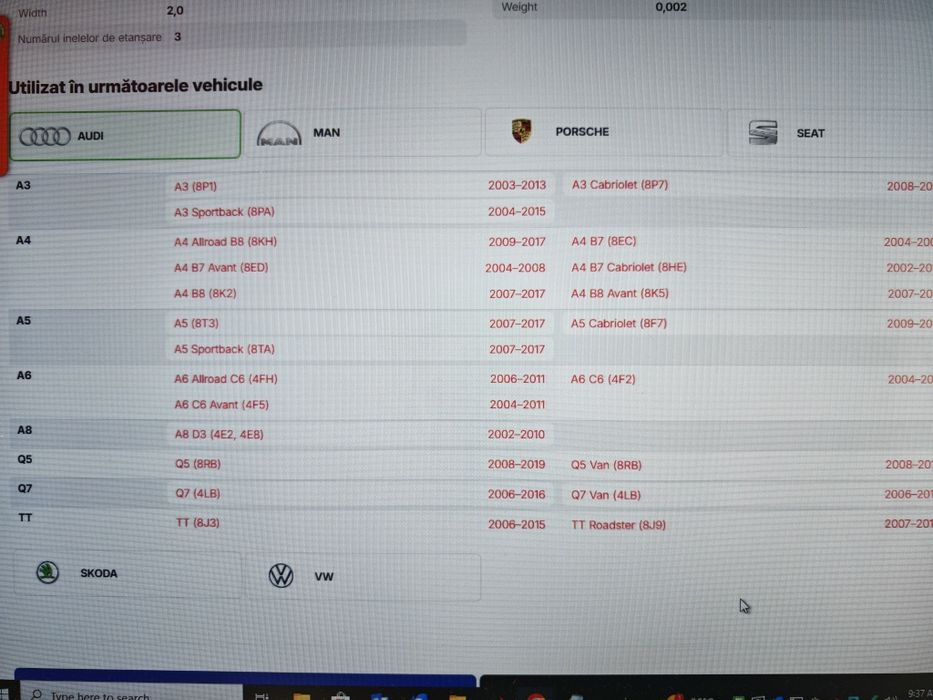 Garnituri etanșare /Saibe foc injectoare VAG